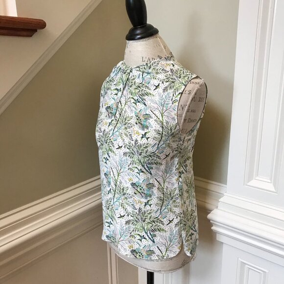 Charlotte Brody Blouse Top Shirt Womens XS Green White Silk Floral Crew Neck - Picture 6 of 10